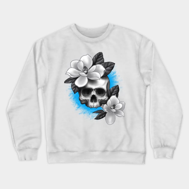 Magnolia Skull Crewneck Sweatshirt by MetroInk